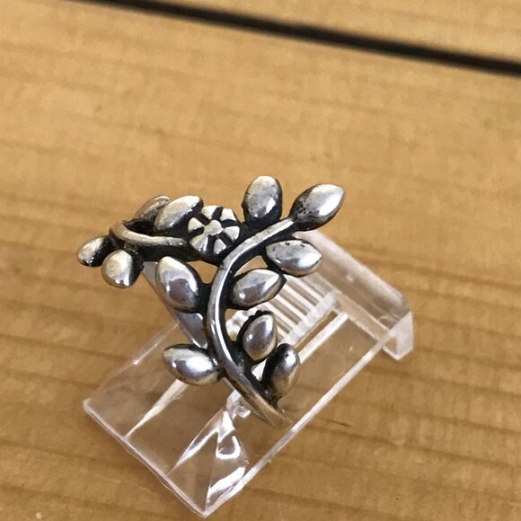 Flower Vine Pointed Silver Ring Vintage 90s 925 Sterling Size 6 - Picture 6 of 9